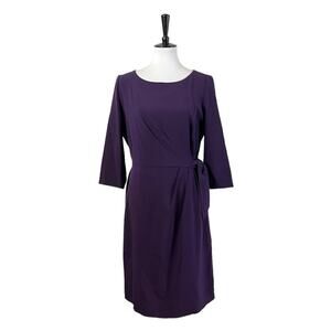 Tahari Sheath Dress Side Belt Boat Neck 3/4 Sleeves Plum Purple Women’s Size 12